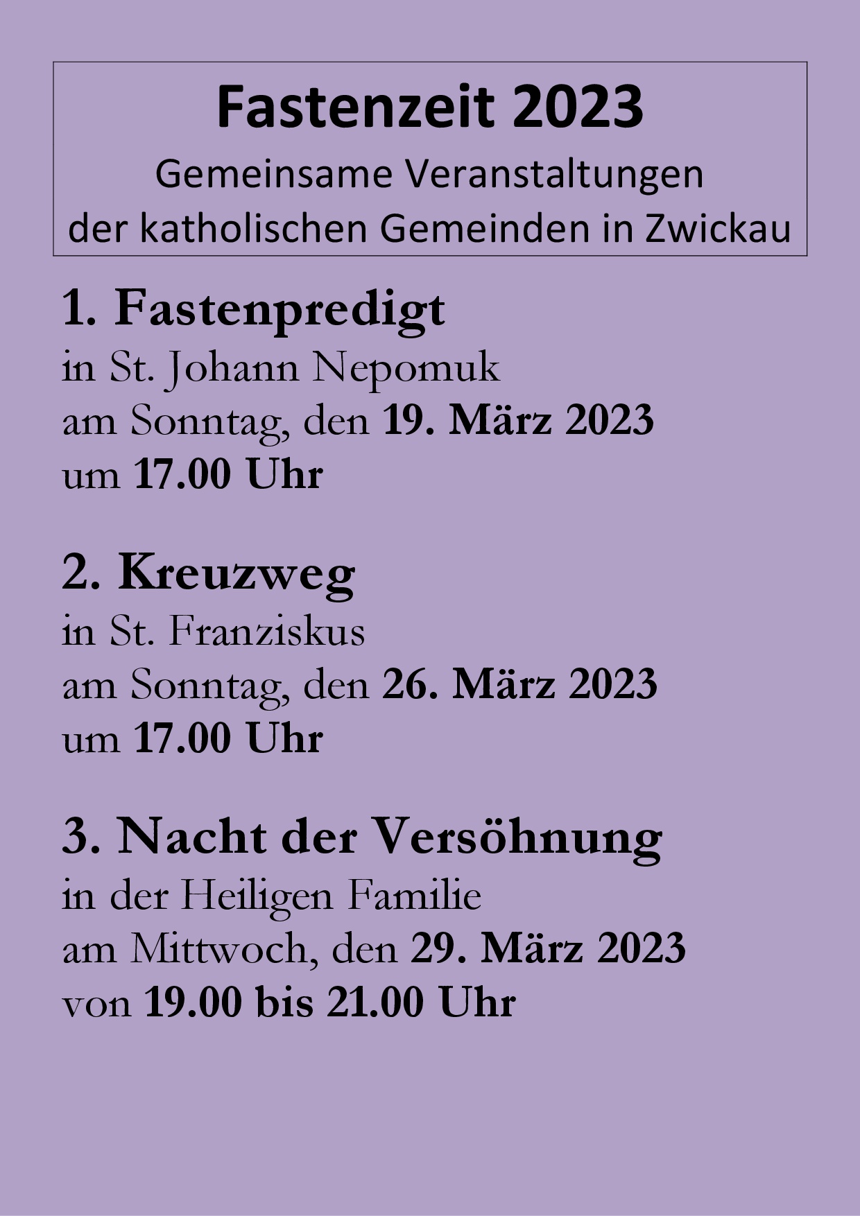 Gemeinsame Veranstaltungen der Zwickauer Gemeinden in der Fastenzeit 2023 für Web
